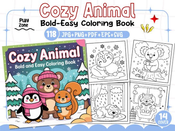 Bold and Easy Cozy Animal Coloring Book Graphics for Creative Projects