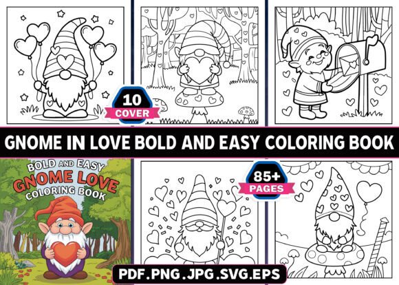 Bold And Easy Gnome in Love Coloring Pages For Adults