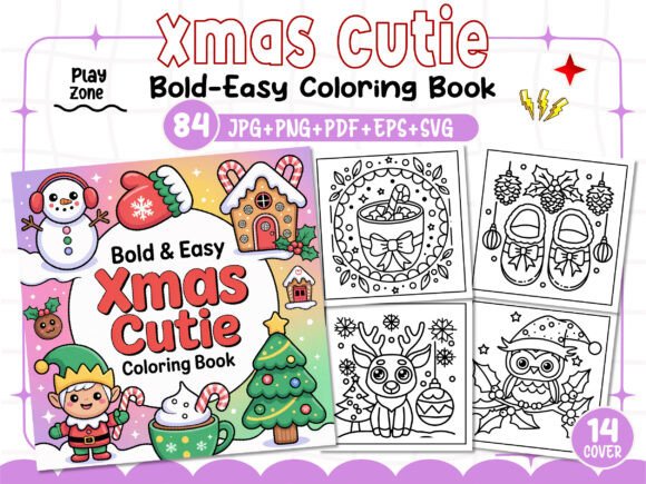 Bold and Easy Xmas Cutie Coloring Pages: A Versatile Graphic Design Asset for Content Creators