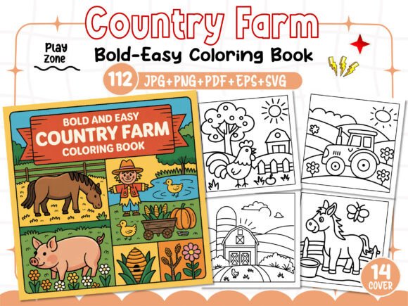Bold Easy Country Farm Coloring Pages: A Unique Graphic Design Asset for Creative Projects