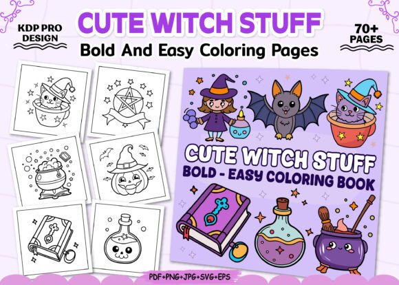 Bold Easy Cute Witch Stuff Coloring Book Graphics and Coloring Pages