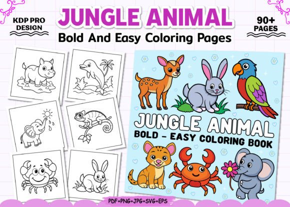 Bold Easy Jungle Animal Coloring Book Graphics and Coloring Pages Review