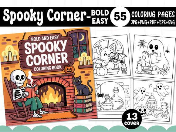 Bold Easy Spooky Corner Coloring Pages: A Graphic Design Asset for Creative Branding