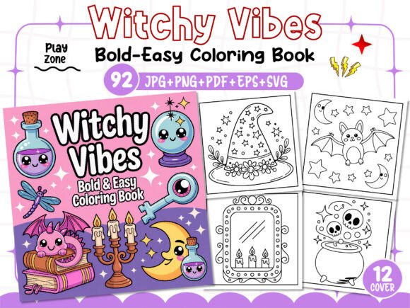 Bold Easy Witchy Vibes Coloring Pages Graphic Review for Digital Sellers