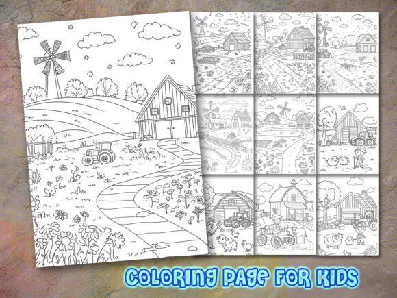 Country Farm Scenes Coloring Page: A Graphic Design Asset for Creative Content