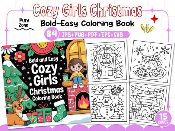 Cozy Girls Christmas Graphics for Coloring Pages Projects