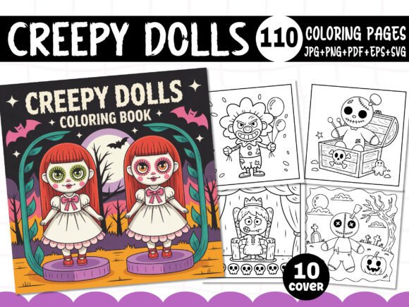 Creepy Dolls Coloring Pages for Adults: A Graphic Design Asset Review