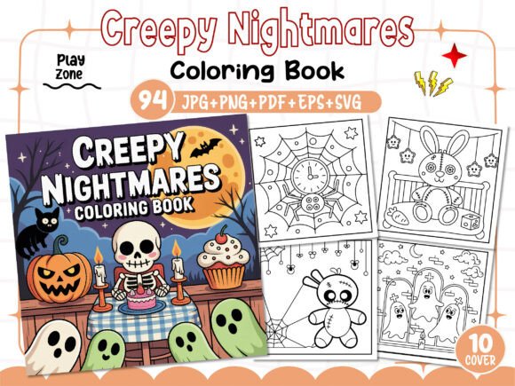 Creepy Nightmares Coloring Pages: A Graphic Design Asset for Bold, Moody Projects