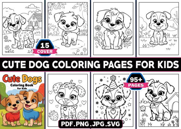 Cute Dogs Coloring Pages for Kids – A Playful Graphic Design Asset for Local Businesses