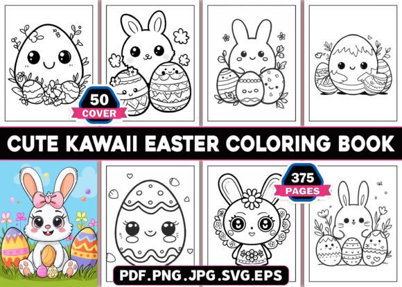 Cute Kawaii Easter Coloring Pages Graphics for Small Business Branding