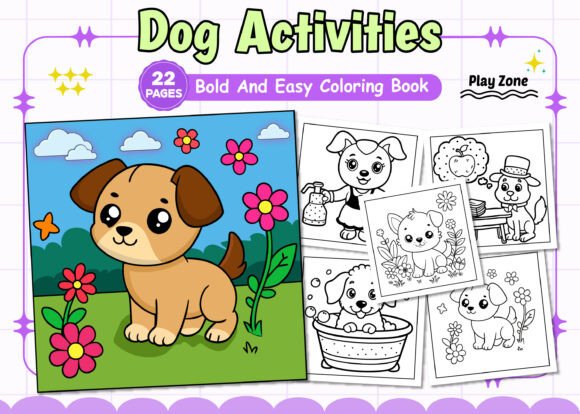Dog Activities Bold Easy Coloring Pages Graphics