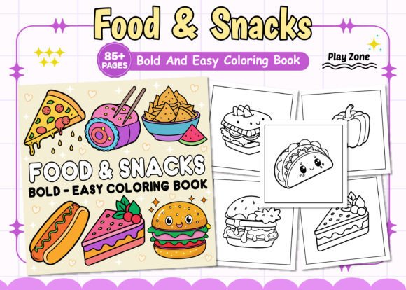Food and Snacks Coloring Book Bold Easy Graphics and Coloring Pages