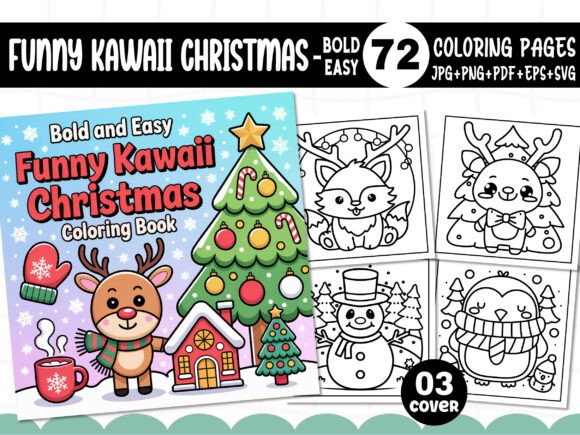 Funny Kawaii Christmas Coloring Pages for Festive Branding and Packaging