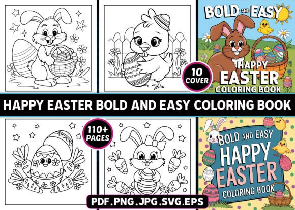Happy Easter Bold and Easy Coloring Book – A Vibrant Graphic Design Asset for Creative Campaigns