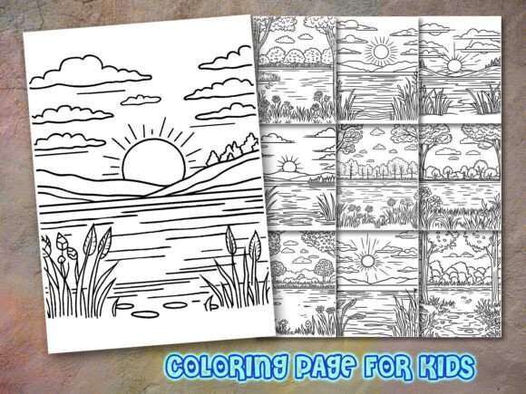 Serene Landscapes Coloring Page for KDP: A Versatile Graphic Design Asset