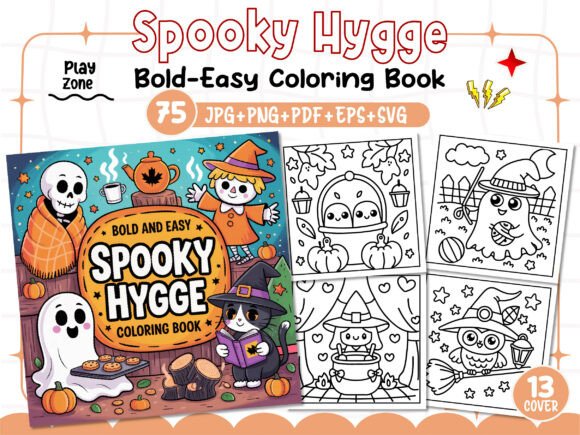 Spooky Hygge Bold Easy Coloring Pages: A Versatile Graphic Design Asset for Branding and Content