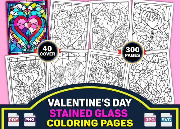 Valentine Stained Glass Coloring Pages: A Graphic Design Asset for Creative Content