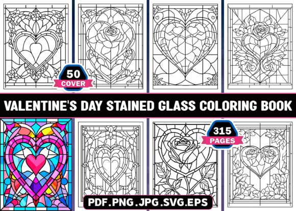 Valentine’s Day Stained Glass Coloring Graphics for Local Business Branding