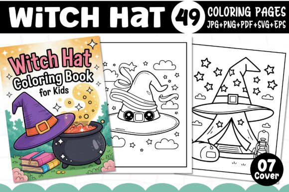 Witch Hat Coloring Pages for Kids: A Creative Graphic Design Asset