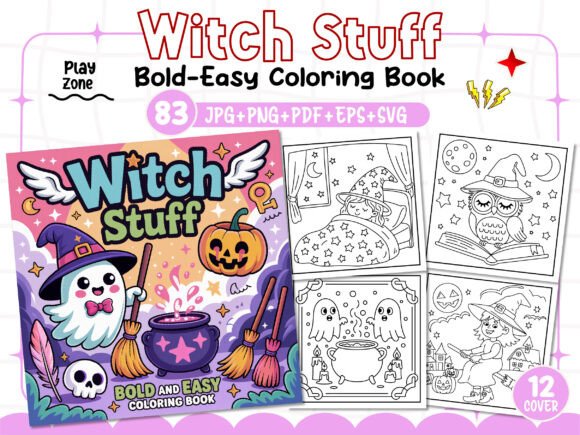 Witch Stuff Bold and Easy Coloring Pages: A Graphic Design Asset for Content Creators